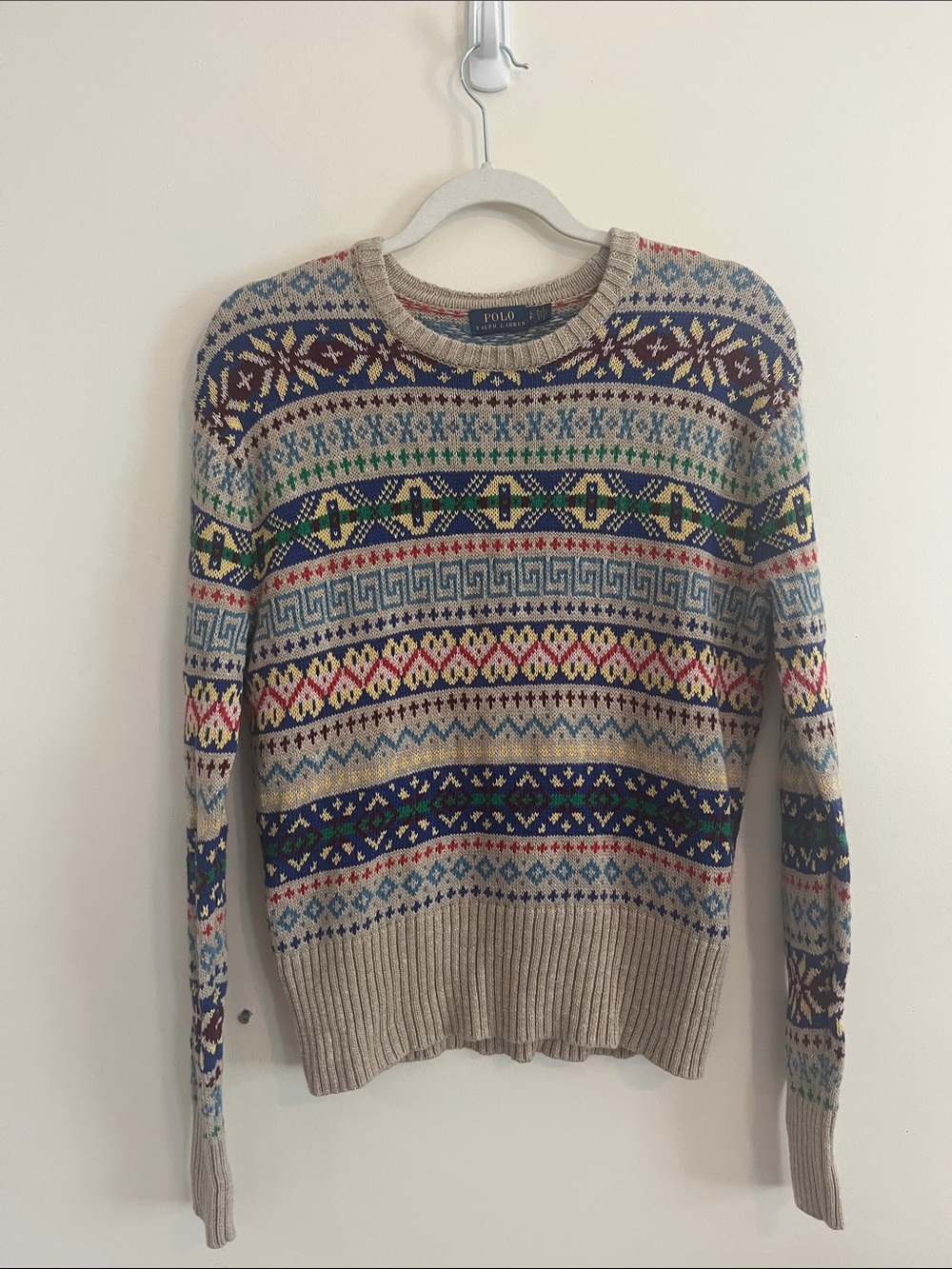 Polo Ralph Lauren Fair Isle Crewneck Sweater Cashmere Cotton Linen S Cozy Luxury